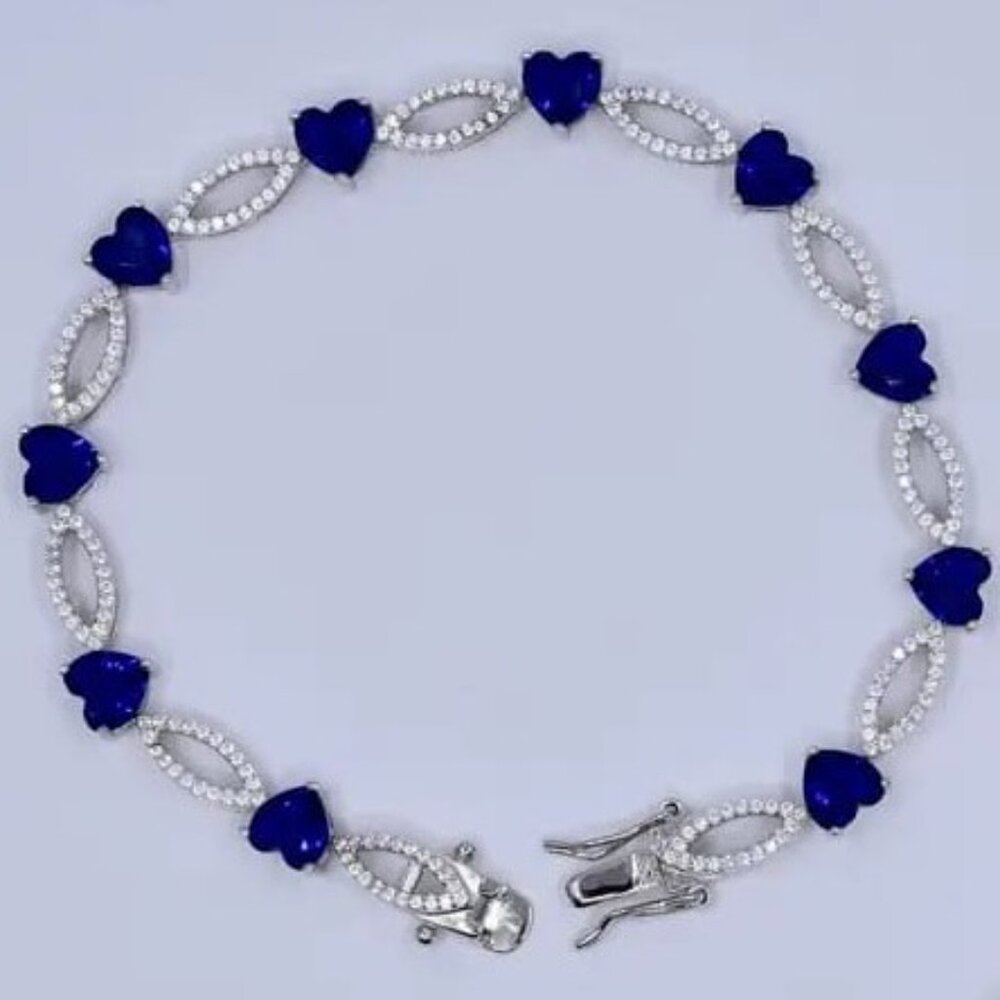 925 Silver Allover Heart Shape Zirconia Stones Studded Princess Bracelet